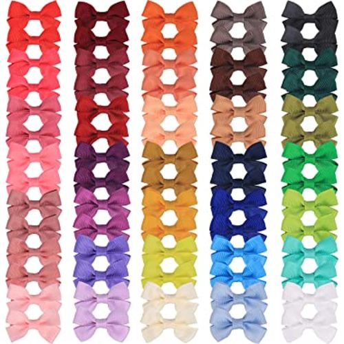 70Piece 2inch Hair Bows for Baby Girls,35colors in Pairs Grosgrain Boutique Solid Ribbon Mini Bows Alligator Clips for Newborn Girls Infants Toddlers
