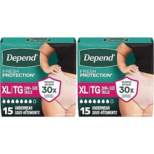 Depend Incontinence Underwear for Women, Extra-Large, 30 Count | Maximum Absorbency | Fit-Flex | Disposable | Blush