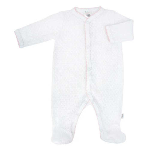 Paty Knit Footie - White with Pink Trim