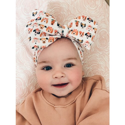 Bow with Dogs, Puppy Bow By The Honey Bows Baby Girl Head Wrap Big Bow with Dogs Puppy Bow