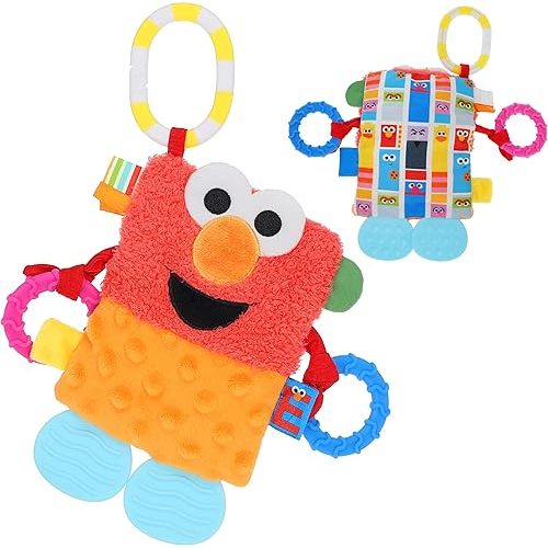 Kids Preferred Sesame Street Elmo Tug & Tag Plush Sensory Toy for Newborns
