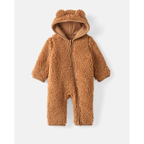 Chestnut Brown Sherpa Baby Romper | Little Sleepies