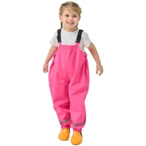 Boys Girls Rain Pants Kids Toddlers Waterproof Bib Pants Mud Proof Overalls Suspender Rain Trousers