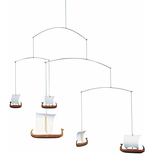 Viking Ships 5 Hanging Mobile - 26 Inches - Teak - Handmade in Denmark by Flensted