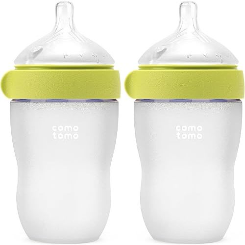 Comotomo Silicone Baby Bottle Gen 2 – 2026 Release (8oz) – Soft, Wide-Neck Bottle for Comfortable Feeding with Dual Anti Colic Vents (Includes Medium Flow Nipples), Green (Pack of 2)