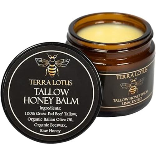 Organic Grass-Fed Beef Tallow Balm with Raw Honey - Moisturizing Cream for Soft, Smooth Skin - Handmade All-Natural Moisturizer (2 Oz, Unscented)