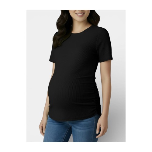 Women's Crew Neck Side-Ruched Maternity Short Sleeve Top, X-Large