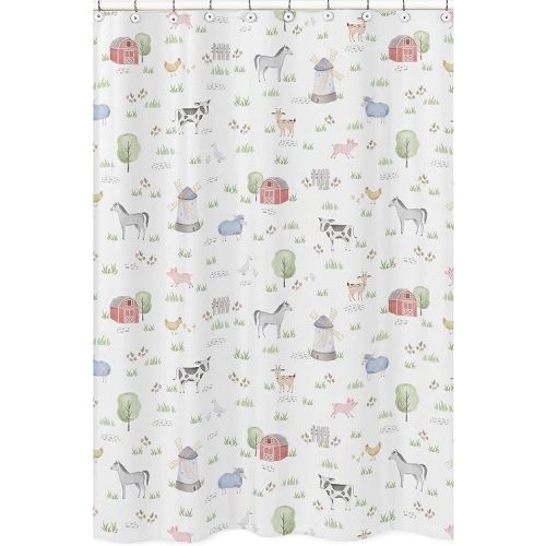 Sweet Jojo Designs Farm Animals Bathroom Fabric Bath Shower Curtain - Watercolor Farmhouse Horse Cow Sheep Pig