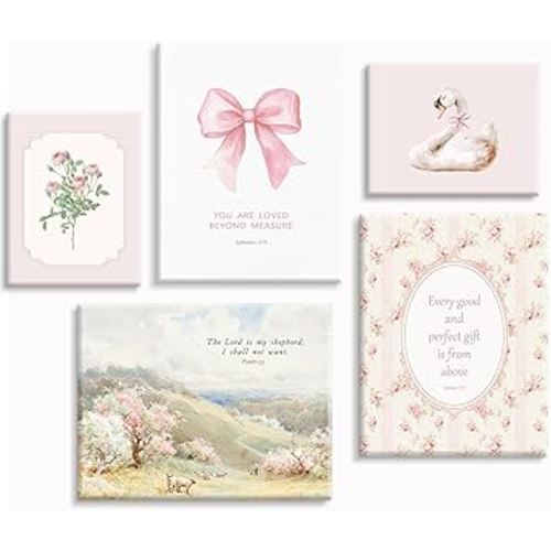 Nursery Christian Wall Art Bible Verses Canvas Wall Decor Baby Girl Room Poster Vintage Pink Nursery Prints Decor Floral Bow Swan Artwork Jesus Scripture Picture for Bedroom 12x16x5 Inch Wrapped Canvas