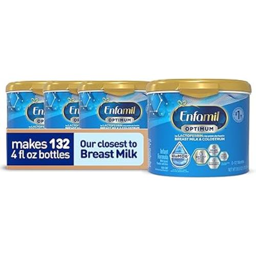 Enfamil Optimum Baby Formula, Our Closest Formula to Breast Milk, Immune-Supporting Lactoferrin also found in Breast Milk, Brain-Building DHA, 20.5 Oz, Pack of 4