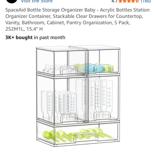 SpaceAid Bottle Storage Organizer Baby - Acrylic Bottles Station Organizer Container, Stackable Clear Drawers for Countertop, Vanity, Bathroom, Cabinet, Pantry Organization, 5 Pack, 2S2M1L, 15.4" H