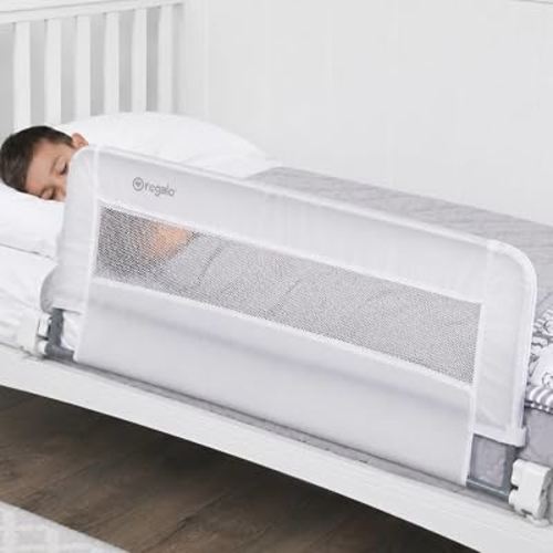 Regalo Safety Swing Down Crib Rail for Toddlers, 33" Baby Bed Rail Guard with Reinforced Anchor Safety System, Convertible Crib Bed Rail, White