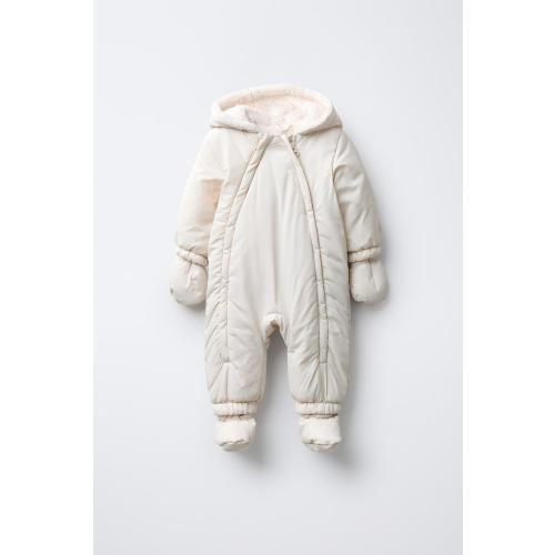 NYLON ROMPER WITH DETACHABLE MITTENS AND BOOTIES - Ecru | ZARA United States