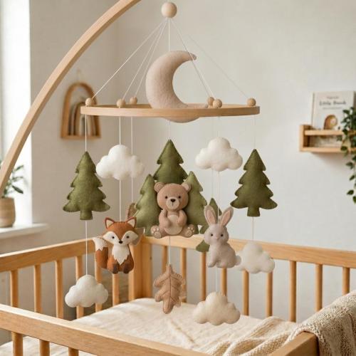 Woodland Baby Mobile, Felt Crib Mobile, Fox Bear Bunny Nursery Decor, Moon Baby Mobile, Neutral Baby Shower Gift, Felt Baby Mobile