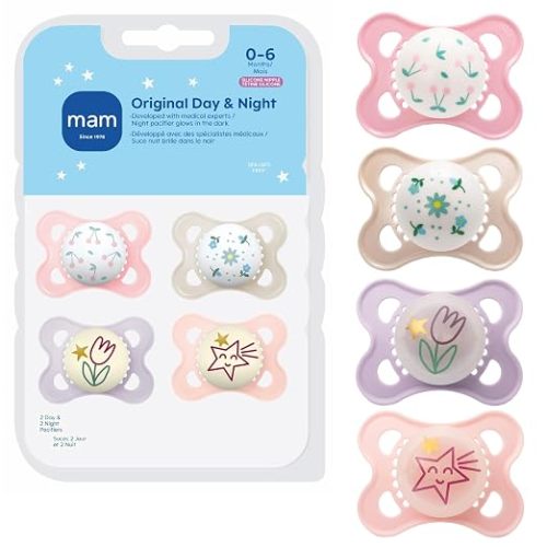 MAM Original Baby Pacifiers 0-6 Months, Glows in The Dark, 4 Pack