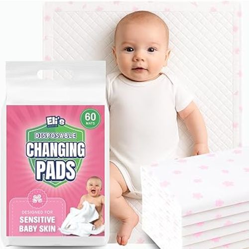 Eli with Love Disposable Baby Changing Pads - Soft, Waterproof & Leakproof Liners Absorbent Underpads - Large Travel Size Diaper Changing Mat for Home, Car, Diaper Bag - (60 Pack, Floral)