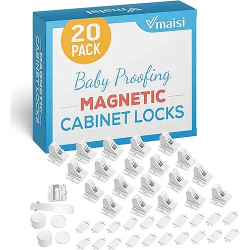 20 Pack Magnetic Cabinet Locks Baby Proofing - Vmaisi Children Proof Cupboard Drawers Latches - Adhesive Easy Installation