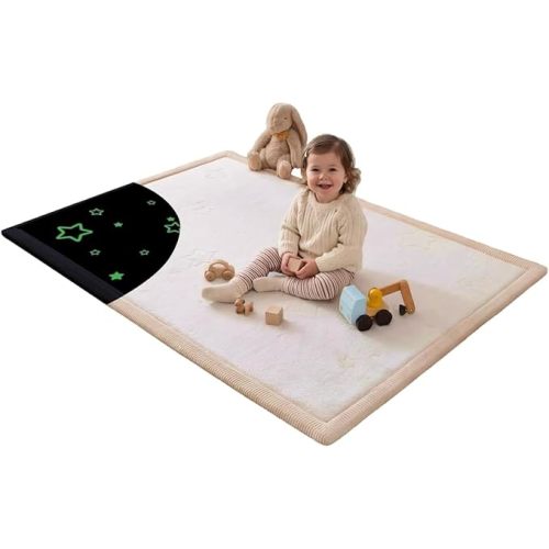 Hakuna Matte CloudSoft Baby Play Mat for Floor 80" x 110" Beige – Coral Velvet Memory Foam Rug for Crawling & Cozy Play – Non-Slip, Water-Resistant, Easy-CareTummy Time Mat, Playmat for Playpen
