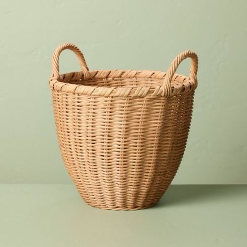 Round Woven Rattan Storage Basket with Handles - Hearth & Hand™ with Magnolia