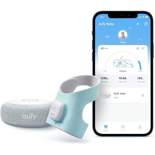 eufy Security Baby Monitor Baby Smart Sock with 2.4 GHz Wi-Fi, Track Sleep Patterns, Naps, Heart Rate, No Monthly Fee