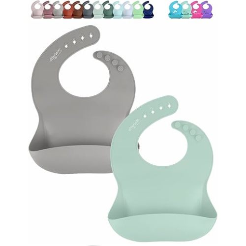 otterlove Silicone Bib – 100% Pure Platinum LFGB Baby Bibs with No Fillers – Wide Food Catching Pocket – Easy Clean – Mess Proof – Dishwasher Safe – BPA & Phthalate Free (2 Bib Pack - Sage & Sand)