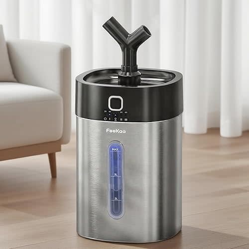 Feekaa Stainless Steel Humidifier, Easy Clean Dishwasher Safe, 4L/1Gal Cool Mist Humidifiers for Bedroom, Humidifiers for Baby, Humidifier Large Room for Nursery, Plant, Office, Living Room, Black