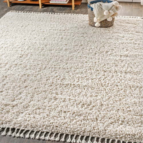JONATHAN Y MERCER SHAG 8 x 10 Area Rug, Mercer Plush Tassel - Cream, MCR100D-8