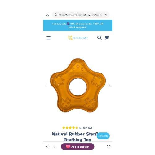 Natural Rubber Starfish Teething Toy – Blooming Baby