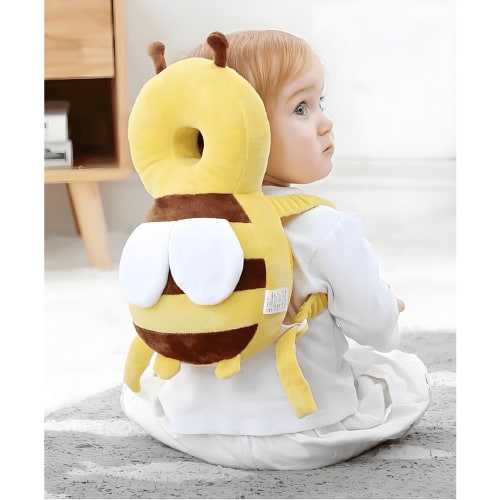 Happy Hatch Bee Baby Head Cushion with Adjustable Shoulder Straps, Soft Wearable Cushion for Crawling and Walking, Yellow