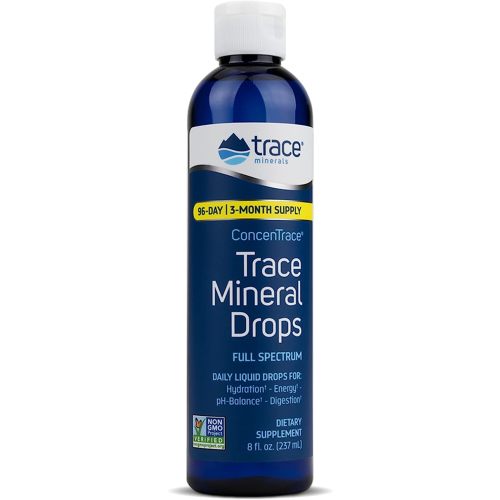 Trace Minerals ConcenTrace Drops | Full Spectrum Minerals | Ionic Liquid Magnesium, Chloride, Potassium | Low Sodium | Energy, Electrolytes, Hydration | 96 Day Supply, 8 fl oz (Pack of 1)