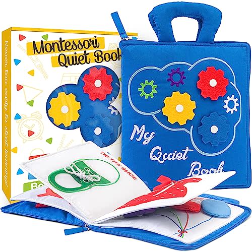 deMoca Quiet Book Montessori Toys for 1 2 3 Year Old, Busy Book for Toddlers 1-3 Travel Toy with Preschool Learning Activities, Educational Toy with 9 Sensory Toddler Activities for Boys & Girls