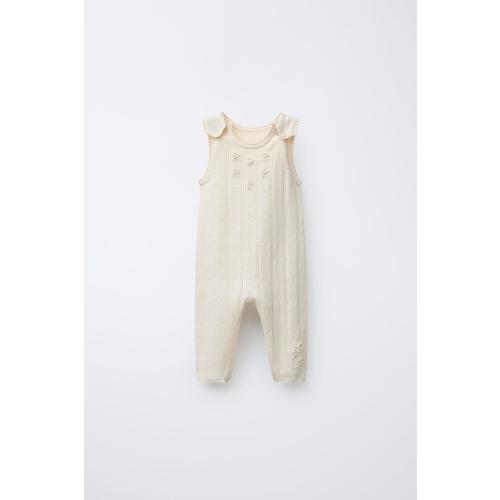 OPENWORK AND EMBROIDERED KNIT OVERALLS - Ecru | ZARA United States