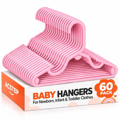 ACSTEP Baby Hangers, Pink, 60 Pack, 11 Inch Kids Plastic