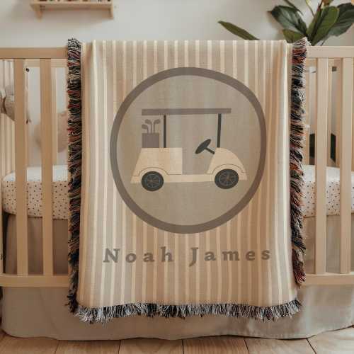 Personalized Golf Baby Blanket: Vintage Nursery Decor, Custom Name