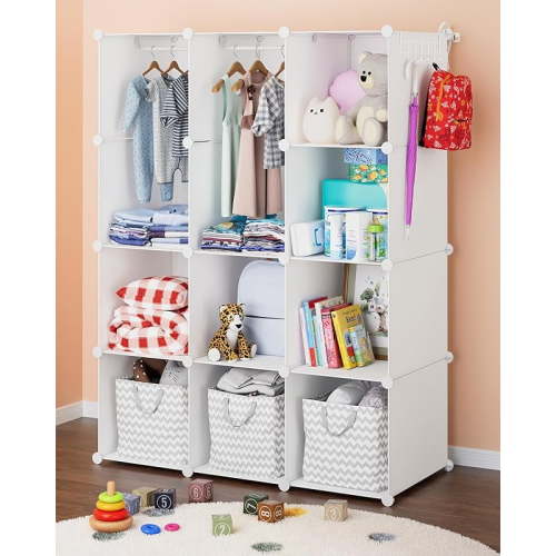 MY Baby Closet Organizer for Nursery, Durable Baby Wardrobe with Customizable Dresser Shelves, Waterproof Clothes Storage Organizer with Wall Fixation, White
