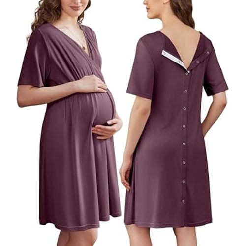Ekouaer Labor and Delivery Gown for Hospital V Neck Maternity Nursing Dress