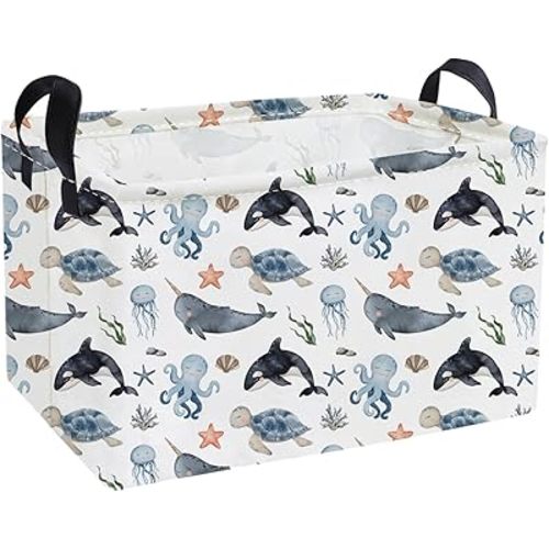 Essme Rectangular Ocean Baskets,Kids Storage Box,Cute Basket for Kids with Handles for Room Decor, Book Bins,Shelf Basket.(Sea)