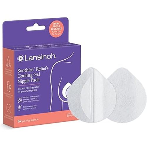 Lansinoh Soothies Cooling Gel Nipple Pads, Reusable Hydrogel Pads for New Moms, Soft & Gentle Breastfeeding Essentials, 6 Count