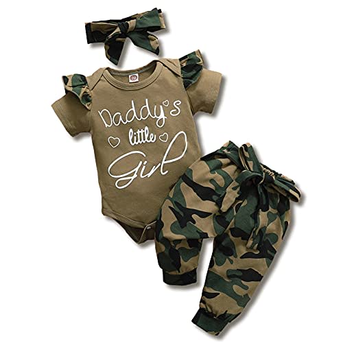 AMAWMW Baby Girl Clothes Set Daddys Little Girl Ruffle Romper Top Camouflage Pants Newborn Infant Baby Girl Outfit