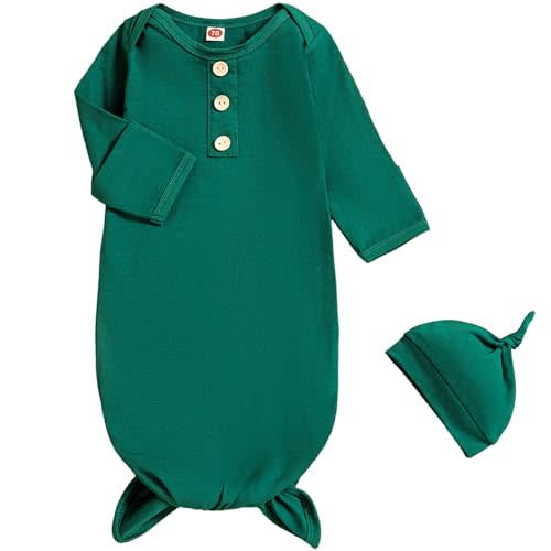 AMAWMW Newborn Baby Boys Girls Cartoon Sleeper Gown Long Sleeve Mountain Nightgown Hat Outfits
