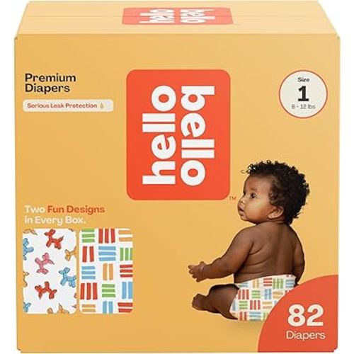 Hello Bello Premium Diapers Size 1, Balloon Buddies & Crosshatch Cuties Designs, 82ct Club Box