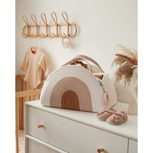 Blissful Diary Baby Diaper Caddy Organizer, Cotton Rope Diaper Caddy Basket, Large Storage Basket for Newborn Boys and Girls, Gift for Baby Shower List, Newborn Essentials, Earthy Rainbow
