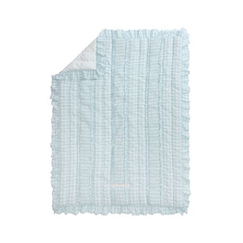 Pleated Ruffle Gingham Baby/Toddler Quilt , 36x50, Blue Gingham