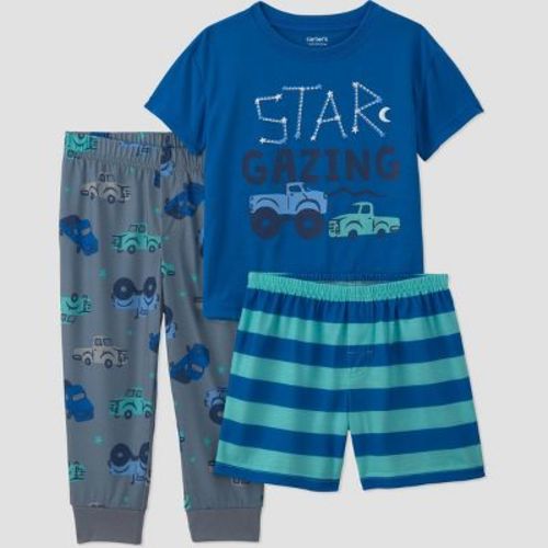 Carter's Just One You® Baby Boys' 3pc Star Gazing Trucks Short Sleeve Poly Pajama Set - Blue/Gray 12M
