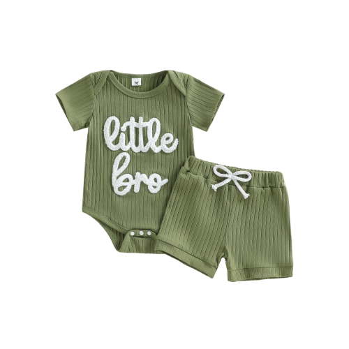 Loicainy Newborn Infant Boy Clothes 3 6 12 Month Crew Neck Short Sleeve Letters Embroidery Romper and Elastic Waist Shorts Outfits Set
