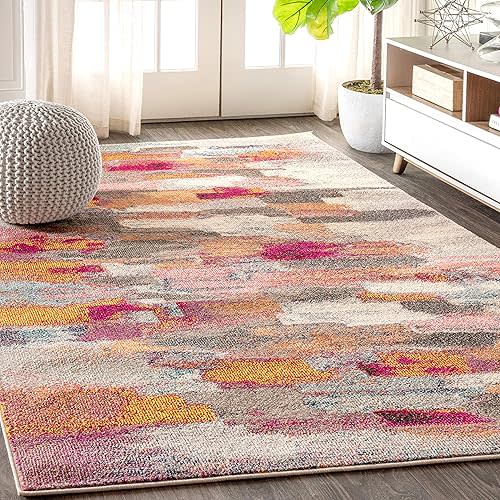 JONATHAN Y CTP101A-3 Contemporary POP Modern Abstract Brushstroke Ivory/Pink 3 ft. x 5 ft. Area Rug Contemporary, Transitional, Bohemian, Perfect for Home, Living Room, Kitchen, Bedroom