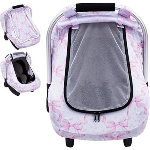 Summer Baby Car Seat Cover with Breathable Mesh, Infant Car Seat Canopy for Sun and Bug Protection, Lightweight Universal Carseat Cover for Newborn Travel