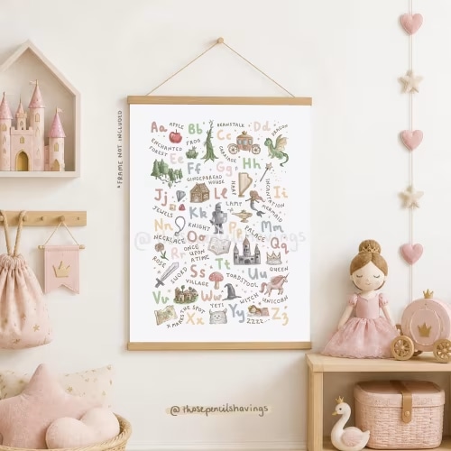 Fairytale Alphabet Print: Whimsical A-Z Nursery Wall Art