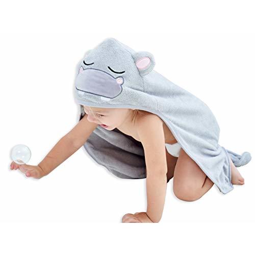 HIPHOP PANDA Hooded Towel - Rayon Made from Bamboo, Bath Towel with Bear Ears for Newborn, Babie, Toddler, Infant - Absorbent Large Baby Towel - Hippo, 37.5 x 37.5 Inch