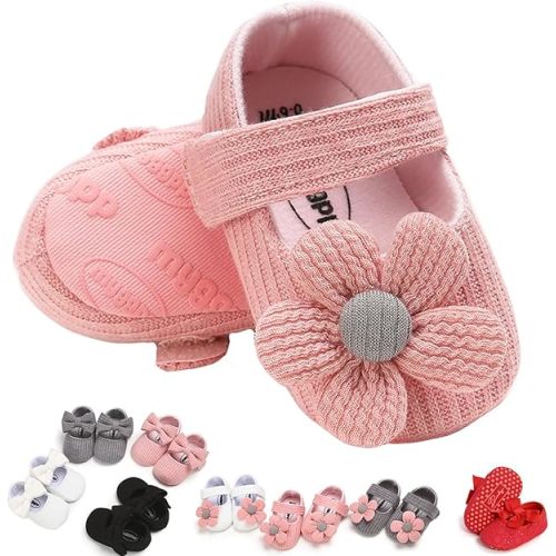 Baby Girls Mary Jane Flats with Bowknot Floral Princess Wedding Dress Shoes Soft Newborn Infant Crib First Walkers Prewalker